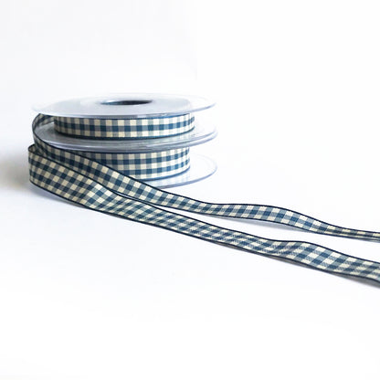 Blue & Cream Gingham Ribbon | 10mm 15mm | 1m Full 20m | Craft Wrapping Bows - SweetpeaStore