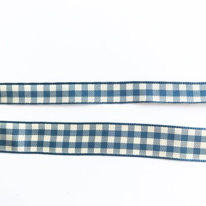 Blue & Cream Gingham Ribbon | 10mm 15mm | 1m Full 20m | Craft Wrapping Bows - SweetpeaStore