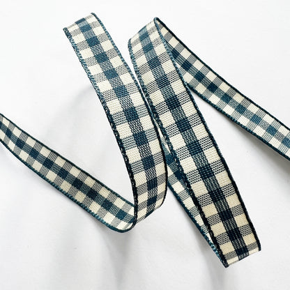 Blue & Cream Gingham Ribbon | 10mm 15mm | 1m Full 20m | Craft Wrapping Bows - SweetpeaStore