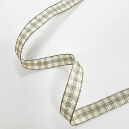 Warm Grey & Cream Gingham Ribbon | 10mm 25mm 1m Full 20m | Craft Wrapping Bows - SweetpeaStore