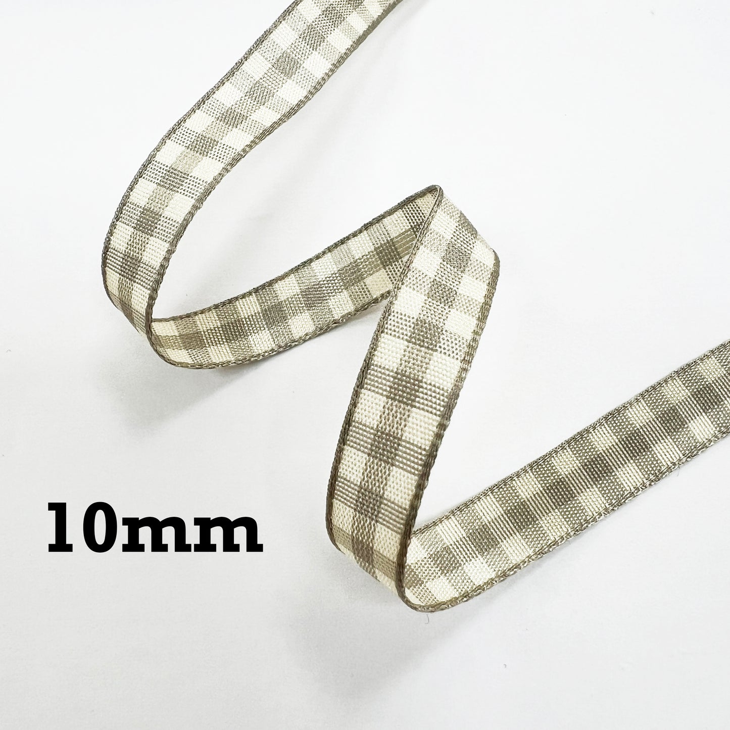 Warm Grey & Cream Gingham Ribbon | 10mm 25mm 1m Full 20m | Craft Wrapping Bows - SweetpeaStore