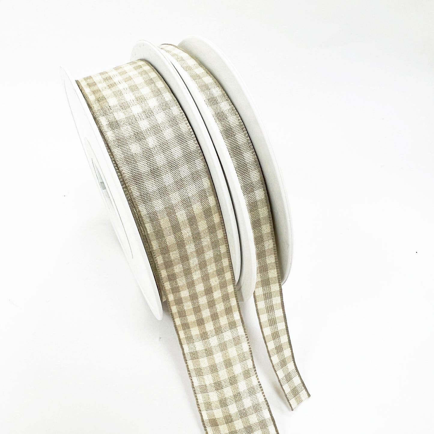 Warm Grey & Cream Gingham Ribbon | 10mm 25mm 1m Full 20m | Craft Wrapping Bows - SweetpeaStore