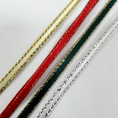 Christmas 3mm Metallic Edge Satin Ribbon | 25m Roll Gold Silver Green Red |  Decorations Wrapping - SweetpeaStore