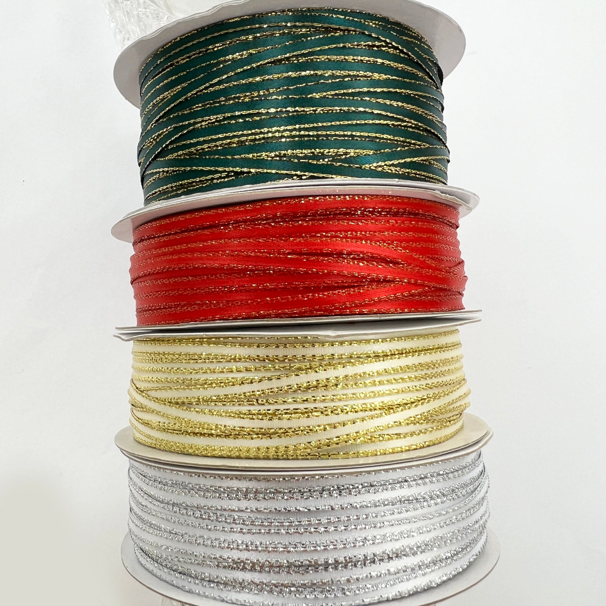 Christmas 3mm Metallic Edge Satin Ribbon | 25m Roll Gold Silver Green Red |  Decorations Wrapping - SweetpeaStore