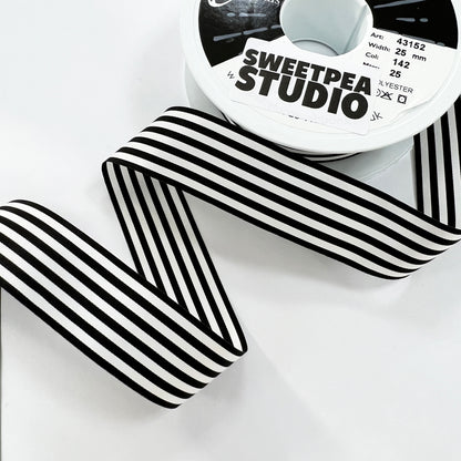 Black & White Stripe Ribbon | 3 Widths 9mm 16mm 25mm | Choose Length or Roll - SweetpeaStore
