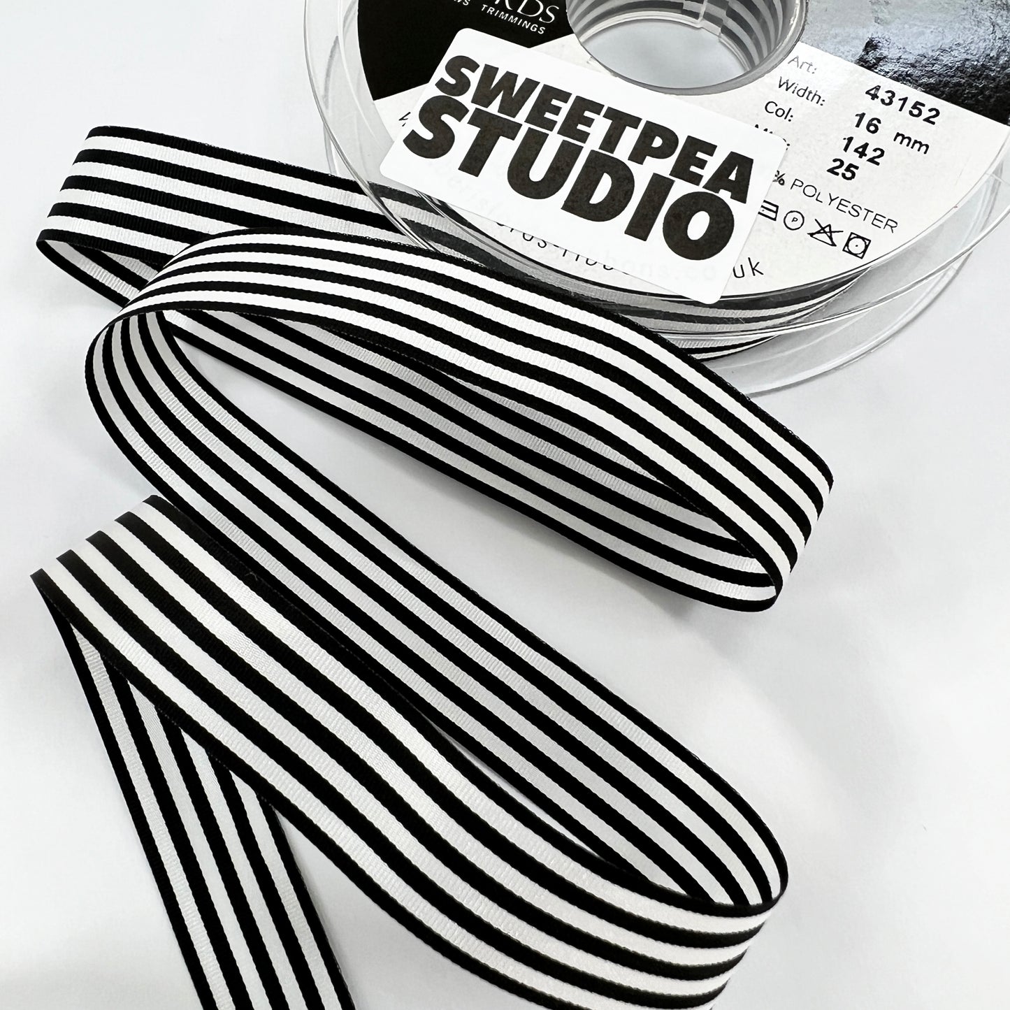 Black & White Stripe Ribbon | 3 Widths 9mm 16mm 25mm | Choose Length or Roll - SweetpeaStore