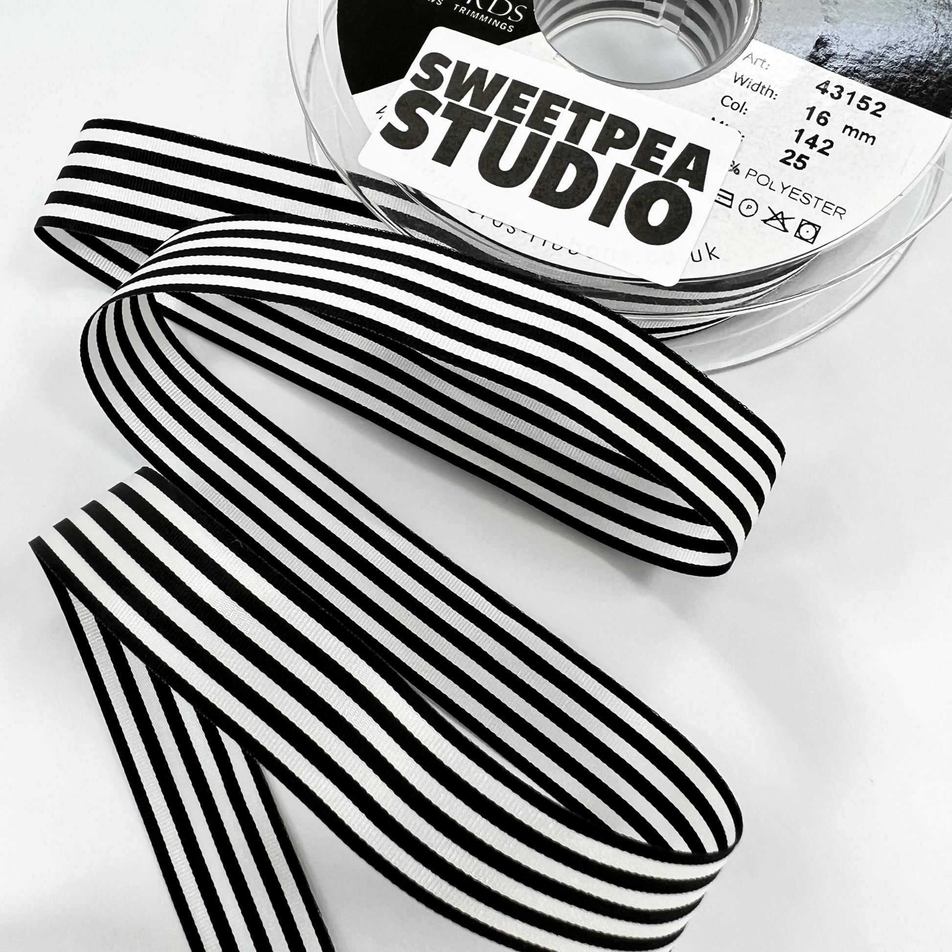 Black & White Stripe Ribbon | 3 Widths 9mm 16mm 25mm | Choose Length or Roll - SweetpeaStore