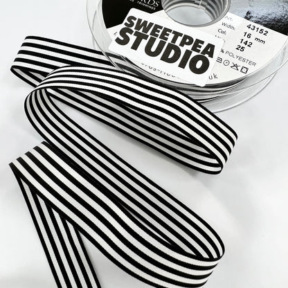 Black & White Stripe Ribbon | 3 Widths 9mm 16mm 25mm | Choose Length or Roll - SweetpeaStore