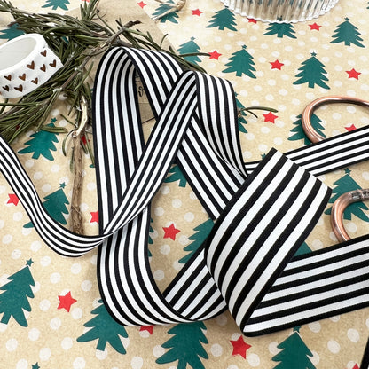 Black & White Stripe Ribbon | 3 Widths 9mm 16mm 25mm | Choose Length or Roll - SweetpeaStore