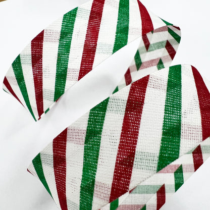 25mm Candy Stripe Red White & Green Bias Binding | 1m or Full 25m Roll | Quilting Sewing Craft Tape