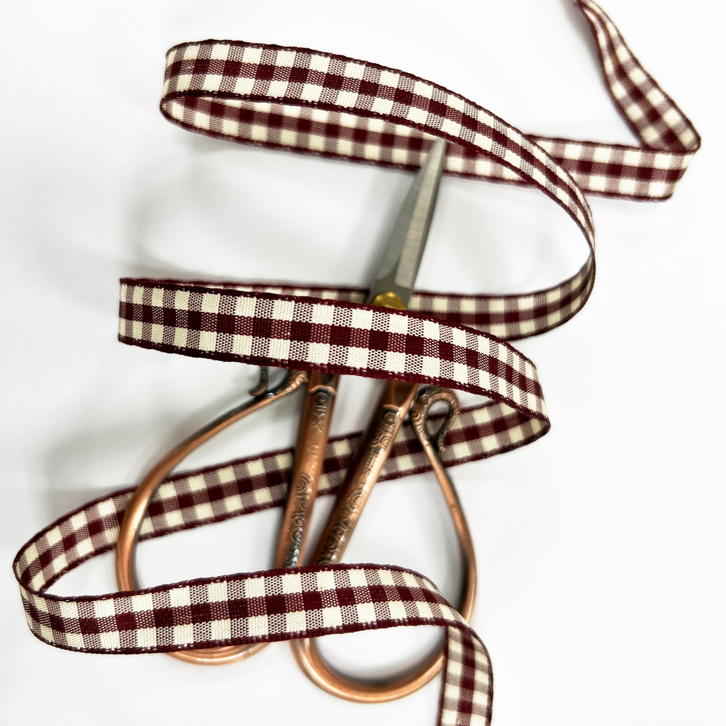 Burgundy Red & Cream Gingham Ribbon | 10mm 15mm 25mm | 1m or Full 20m Roll | Craft Wrapping Home Decor - SweetpeaStore