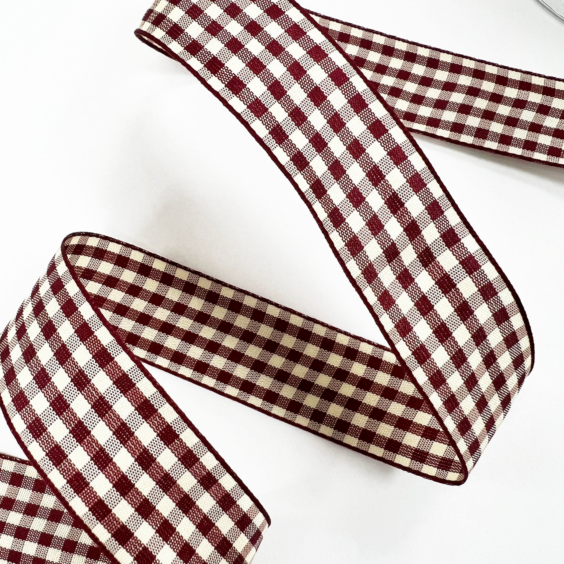 Burgundy Red & Cream Gingham Ribbon | 10mm 15mm 25mm | 1m or Full 20m Roll | Craft Wrapping Home Decor - SweetpeaStore