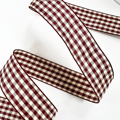 Burgundy Red & Cream Gingham Ribbon | 10mm 15mm 25mm | 1m or Full 20m Roll | Craft Wrapping Home Decor - SweetpeaStore