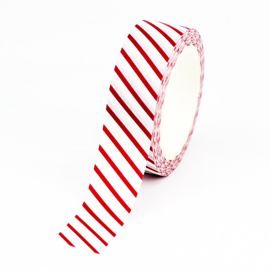 Red & White Candy Stripe Washi Tape | 15mm x 10m | Stationery Journalling