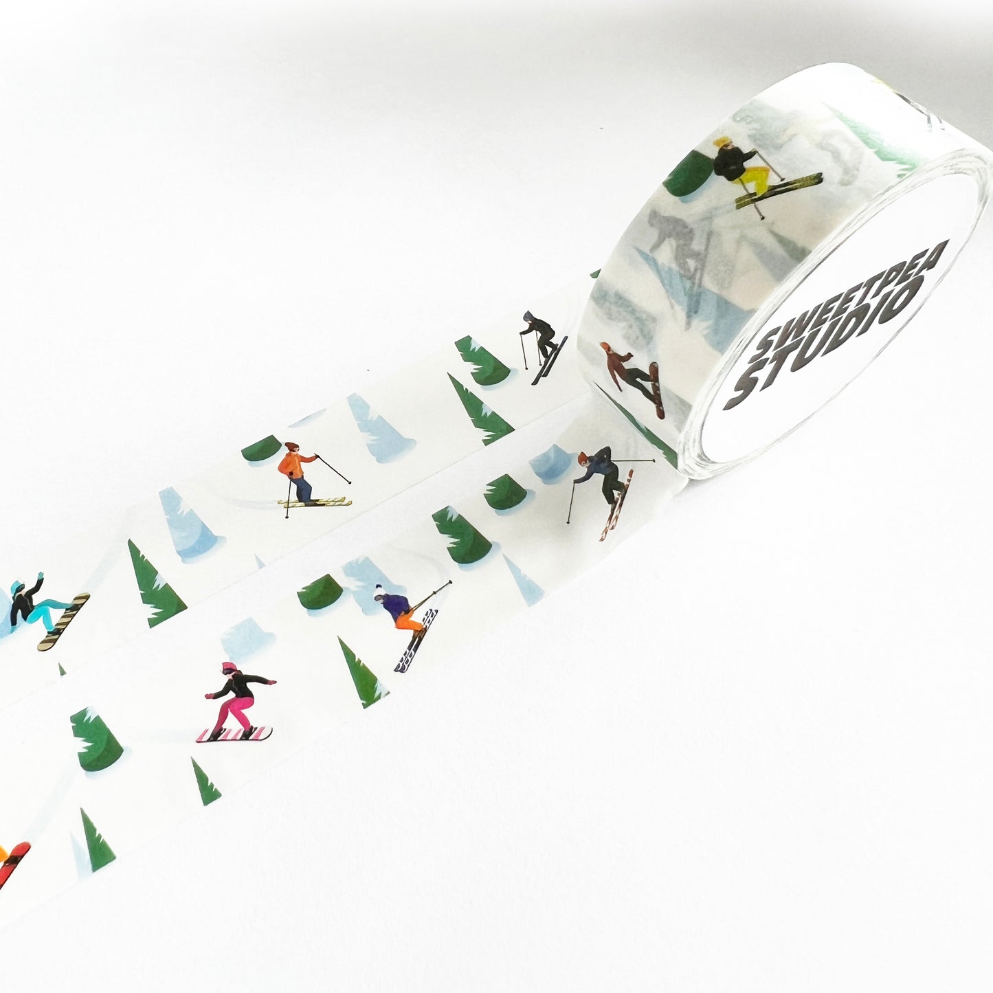 Retro Ski Washi Tape | Skier Snowboard White | 15mm x 10m | Wrapping - SweetpeaStore