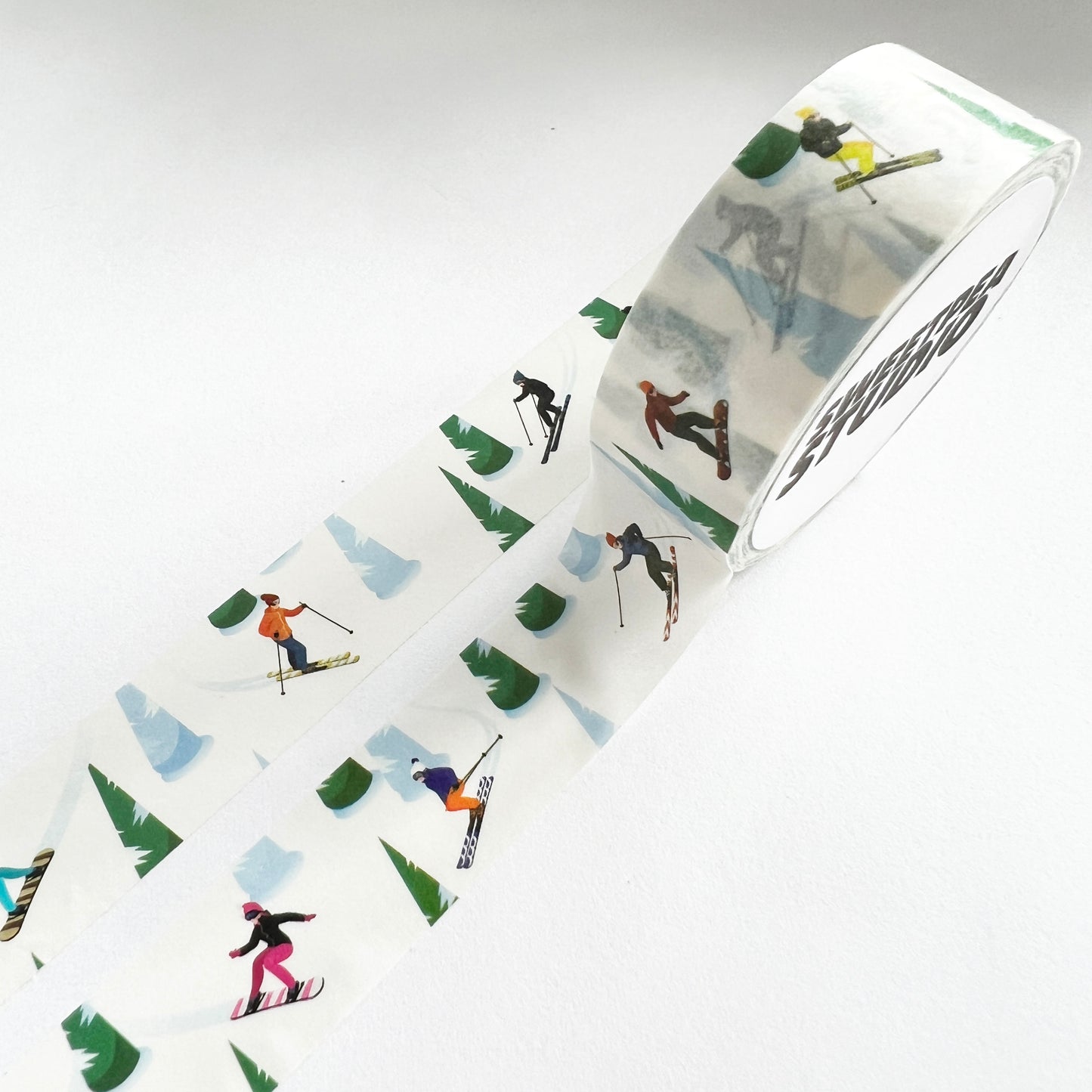 Retro Ski Washi Tape | Skier Snowboard White | 15mm x 10m | Wrapping - SweetpeaStore