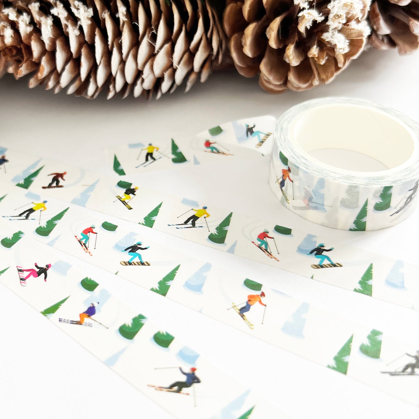 Retro Ski Washi Tape | Skier Snowboard White | 15mm x 10m | Wrapping - SweetpeaStore