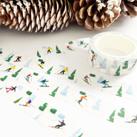 Retro Ski Washi Tape | Skier Snowboard White | 15mm x 10m | Wrapping