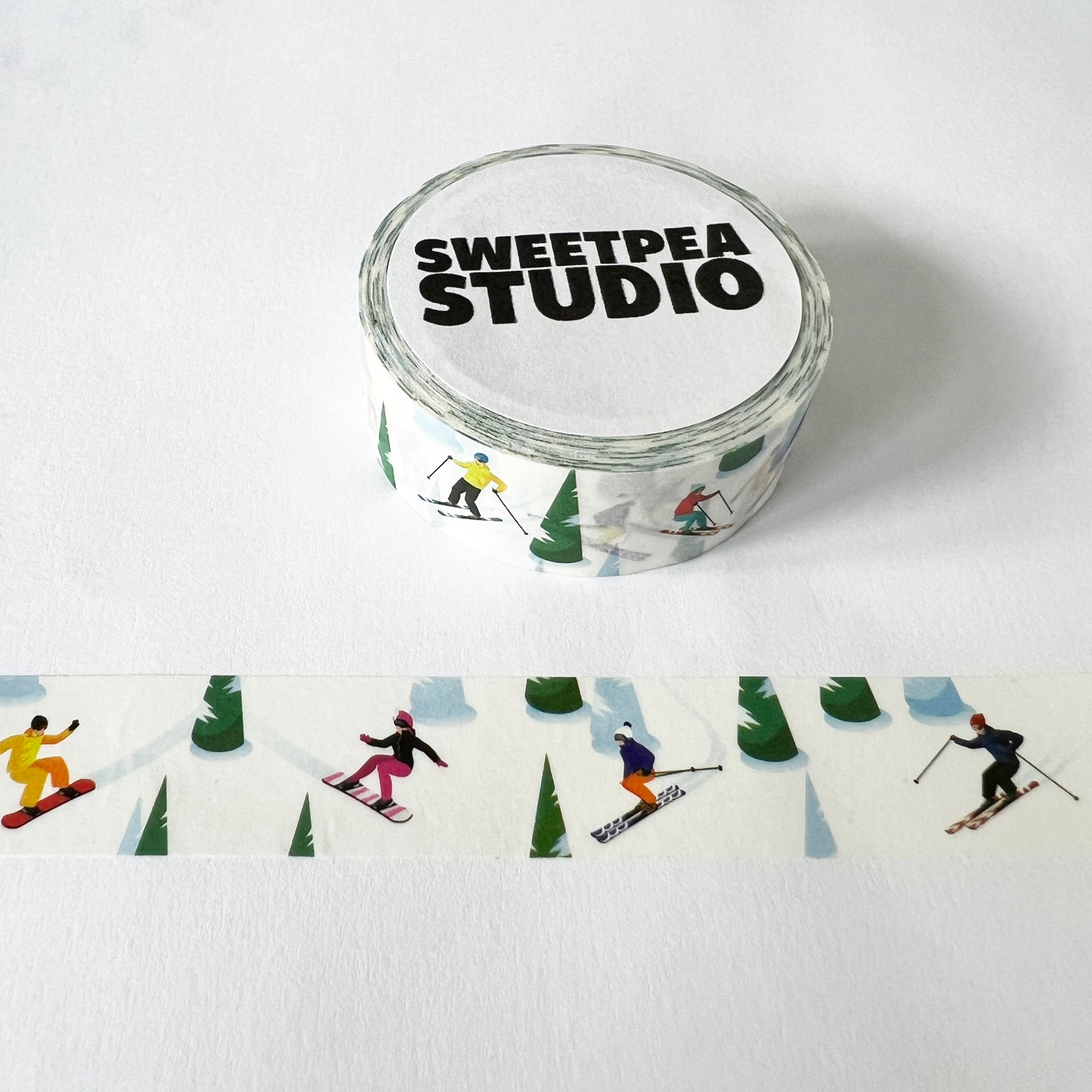 Retro Ski Washi Tape | Skier Snowboard White | 15mm x 10m | Wrapping - SweetpeaStore