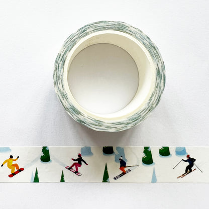 Retro Ski Washi Tape | Skier Snowboard White | 15mm x 10m | Wrapping - SweetpeaStore