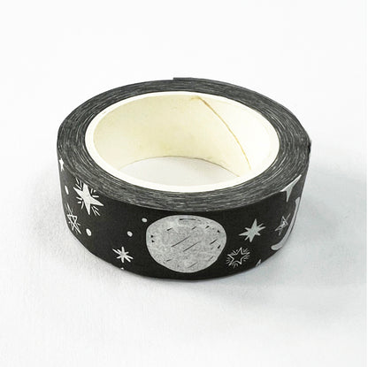 Black and White Washi Tape Moon Stars | 15mm x 10m | Stationery Journalling Scrapbooking - SweetpeaStore