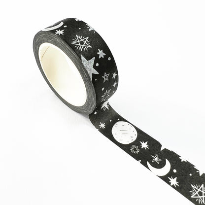 Black and White Washi Tape Moon Stars | 15mm x 10m | Stationery Journalling Scrapbooking - SweetpeaStore