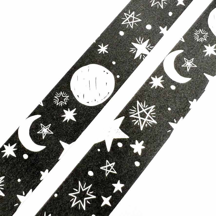 Black and White Washi Tape Moon Stars | 15mm x 10m |  Stationery Journalling Scrapbooking - SweetpeaStore