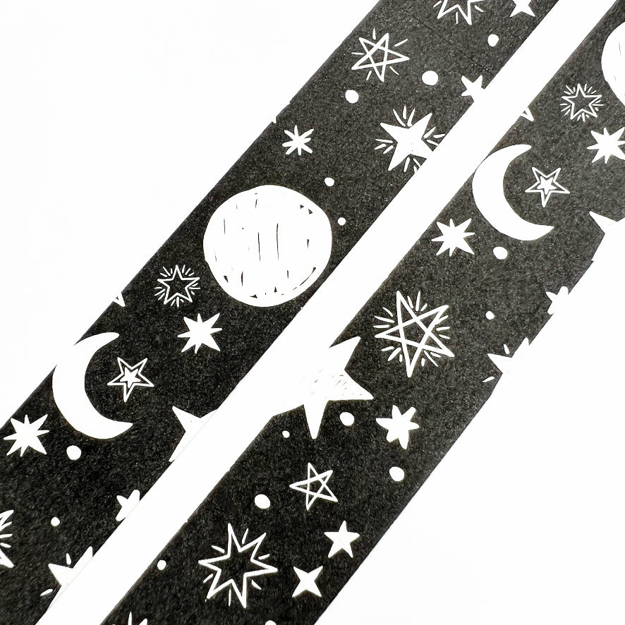 Black and White Washi Tape Moon Stars | 15mm x 10m | Stationery Journalling Scrapbooking - SweetpeaStore