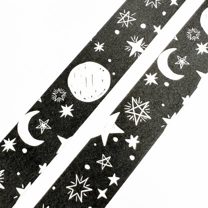 Black and White Washi Tape Moon Stars | 15mm x 10m | Stationery Journalling Scrapbooking - SweetpeaStore