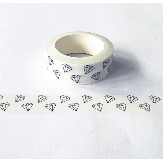 Black and White Washi Tape Gem | 15mm x 10m | Stationery Journalling Scrapbooking - SweetpeaStore