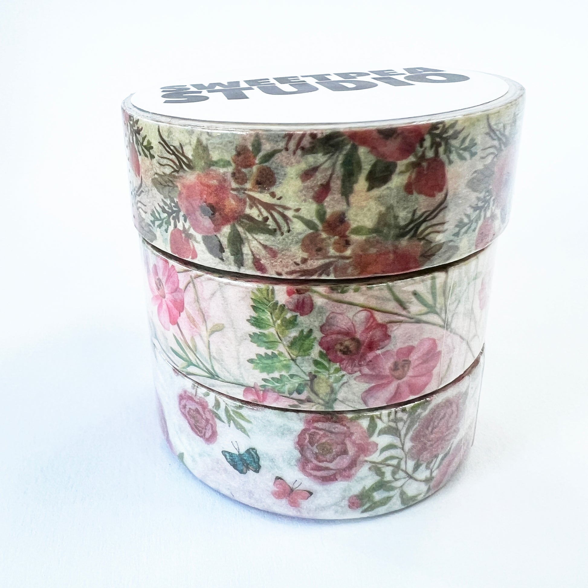 Floral Washi Tape Set of 3 | Pink Tones | 1.5cm x 10m & 5m | Stationery Scrapbooking Journalling - SweetpeaStore