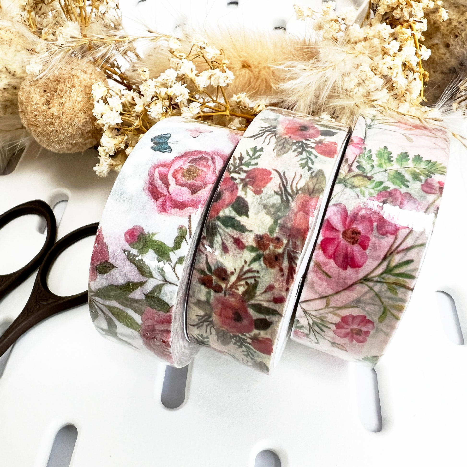 Floral Washi Tape Set of 3 | Pink Tones | 1.5cm x 10m & 5m | Stationery Scrapbooking Journalling - SweetpeaStore