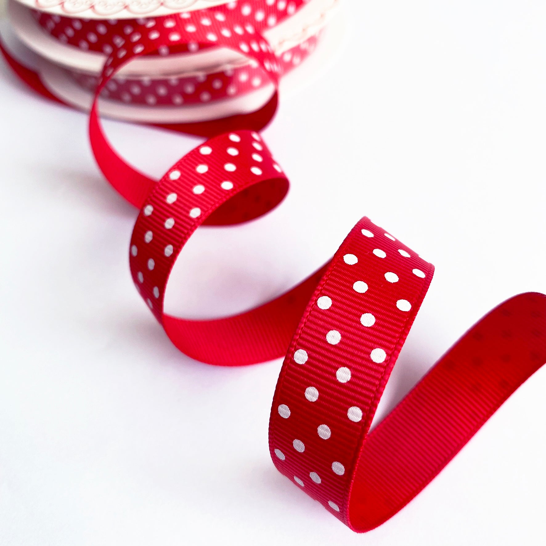 Red Ribbon Craft Gift Wrap Hearts White | 38mm 16mm | Love Stripe Spot Grosgrain | Valentine's Craft Wrap - SweetpeaStore