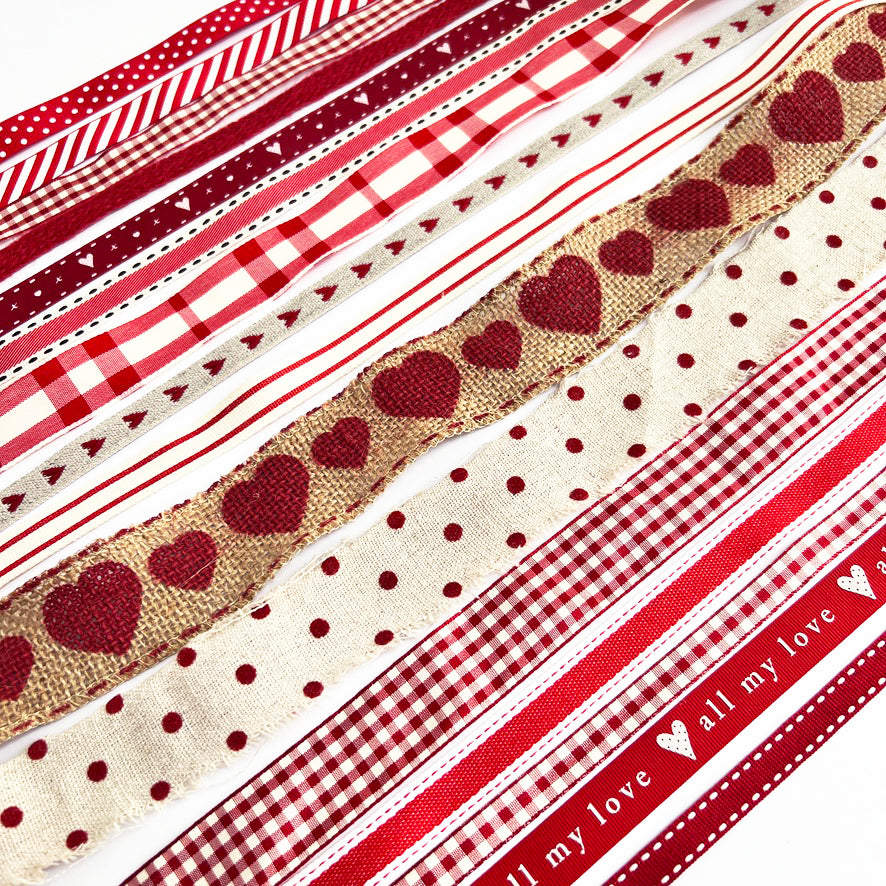 Red Ribbon Craft Gift Wrap Hearts White | 38mm 16mm | Love Stripe Spot Grosgrain | Valentine's Craft Wrap - SweetpeaStore