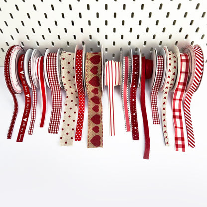 Red Ribbon Craft Gift Wrap Hearts White | 38mm 16mm | Love Stripe Spot Grosgrain | Valentine's Craft Wrap - SweetpeaStore