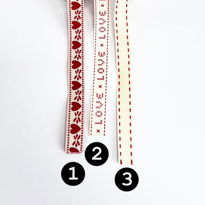 Red & Cream Love Ribbon | Gift Wrap | Hearts Love Stitch | 15mm Grosgrain Craft | Valentine's Craft - SweetpeaStore