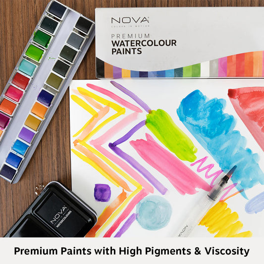 Watercolour Paint Palette | 2 Brushes | Portable Tin | Nova | 24pcs - SweetpeaStore