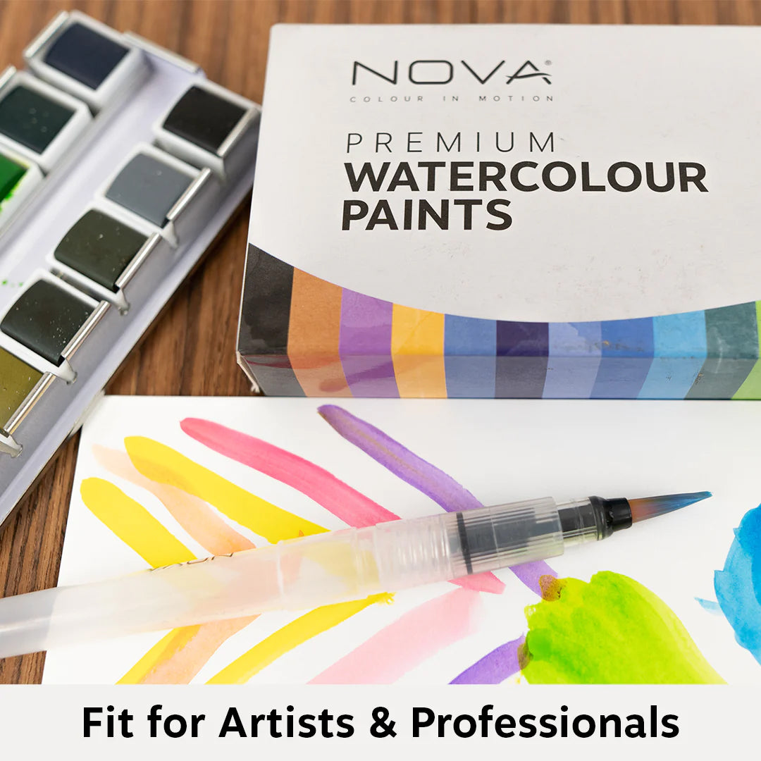 Watercolour Paint Palette | 2 Brushes | Portable Tin | Nova | 24pcs - SweetpeaStore