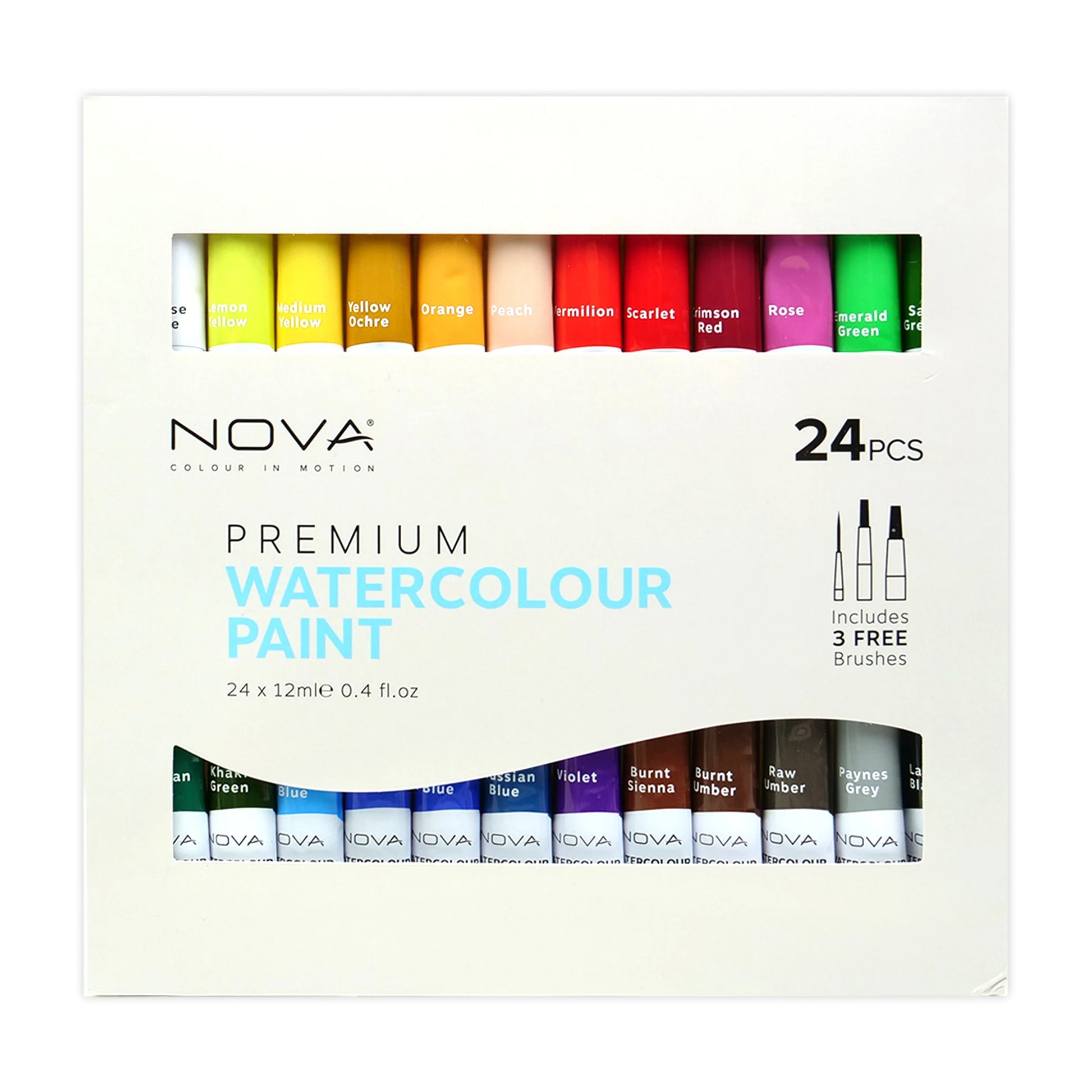 Watercolour Paints | 3 Brushes | NOVA | 24pcs | Art Supplies Paint - SweetpeaStore