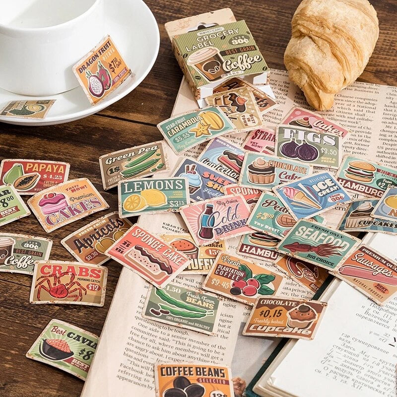 Retro Food Advertising Stickers | 45 Mini Box Scrapbooking | Journalling Stationery - SweetpeaStore