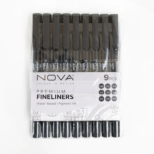 NOVA Fine Liners | Set Of 9 | Black Water-based Ink Fineliners