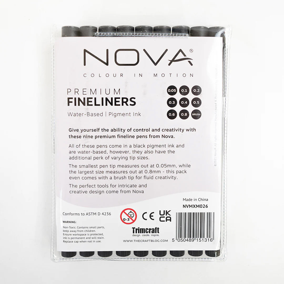 NOVA Fine Liners | Set Of 9 | Black Water-based Ink Fineliners