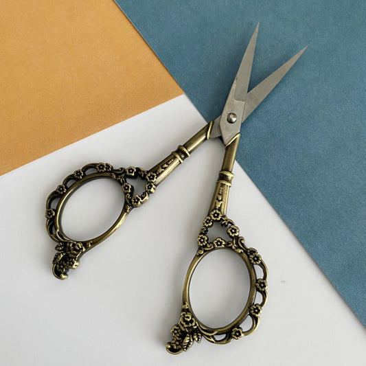 Antique Gold Coloured Scissors | Floral Handle Needlework Embroidery Quilting Craft Manicure Vintage Style - SweetpeaStore