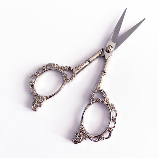 Silver Coloured Flower Scissors | Floral Handle Needlework Embroidery Quilting Craft Manicure Vintage Style - SweetpeaStore