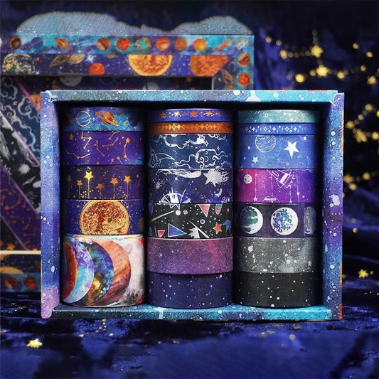 Starry Sky Washi Tape | 19 Rolls | Stars Planets Night Sky | Journalling Stationery