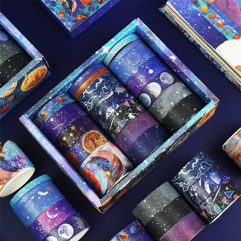 Starry Sky Washi Tape | 19 Rolls | Stars Planets Night Sky | Journalling Stationery - SweetpeaStore