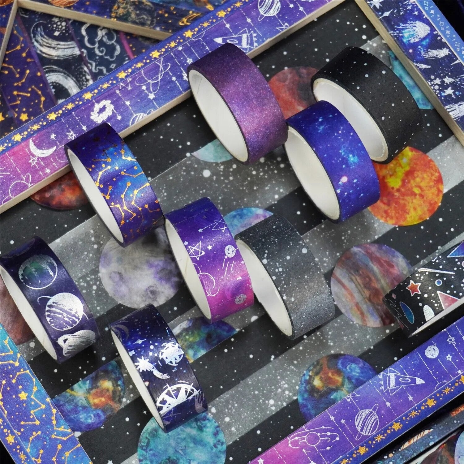 Starry Sky Washi Tape | 19 Rolls | Stars Planets Night Sky | Journalling Stationery - SweetpeaStore