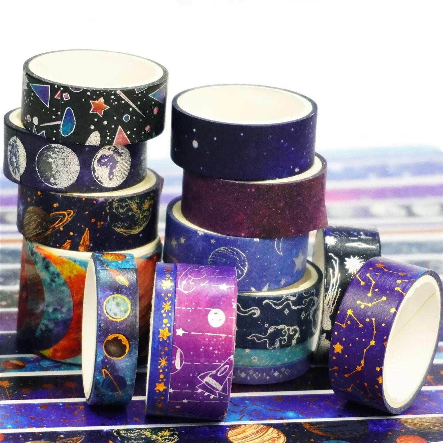 Starry Sky Washi Tape | 19 Rolls | Stars Planets Night Sky | Journalling Stationery - SweetpeaStore