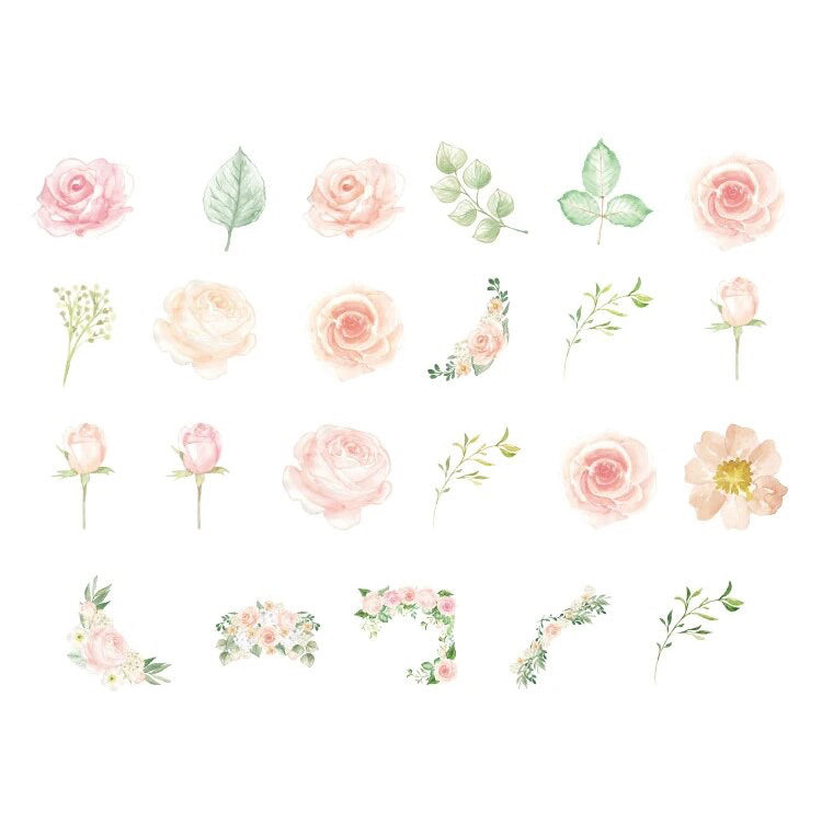 Rose Pink Flower Stickers | 46 Mini Box Scrapbooking Sticker | Journalling Albums Stationery - SweetpeaStore