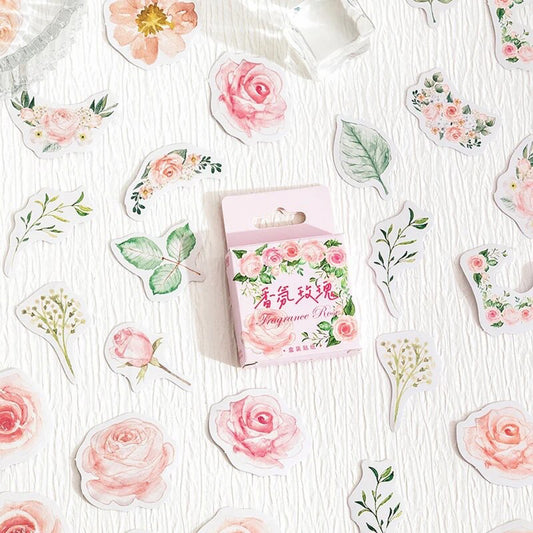 Rose Pink Flower Stickers | 46 Mini Box Scrapbooking Sticker | Journalling Albums Stationery